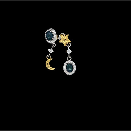Star and Moon Black Opal Earring
