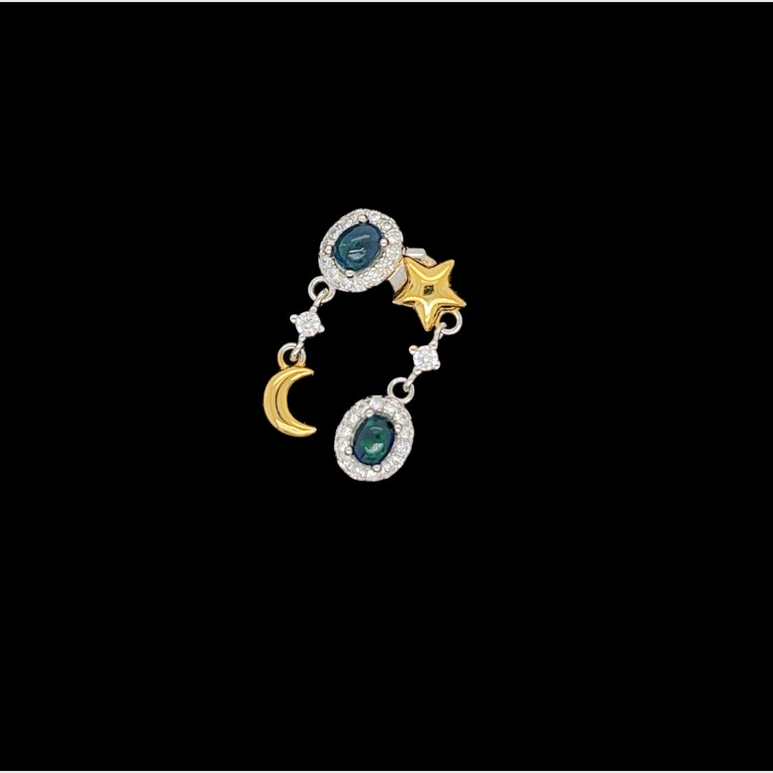 Star and Moon Black Opal Earring