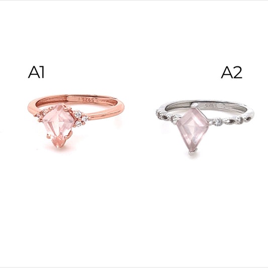 Rose Quartz Diamond Shape Ring